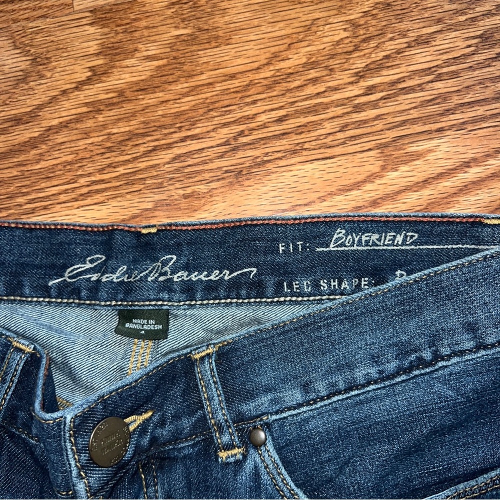 Eddie Bauer Boyfriend Jeans Womens 4 Blue Denim Cuffed Distressed Mid Rise Zip